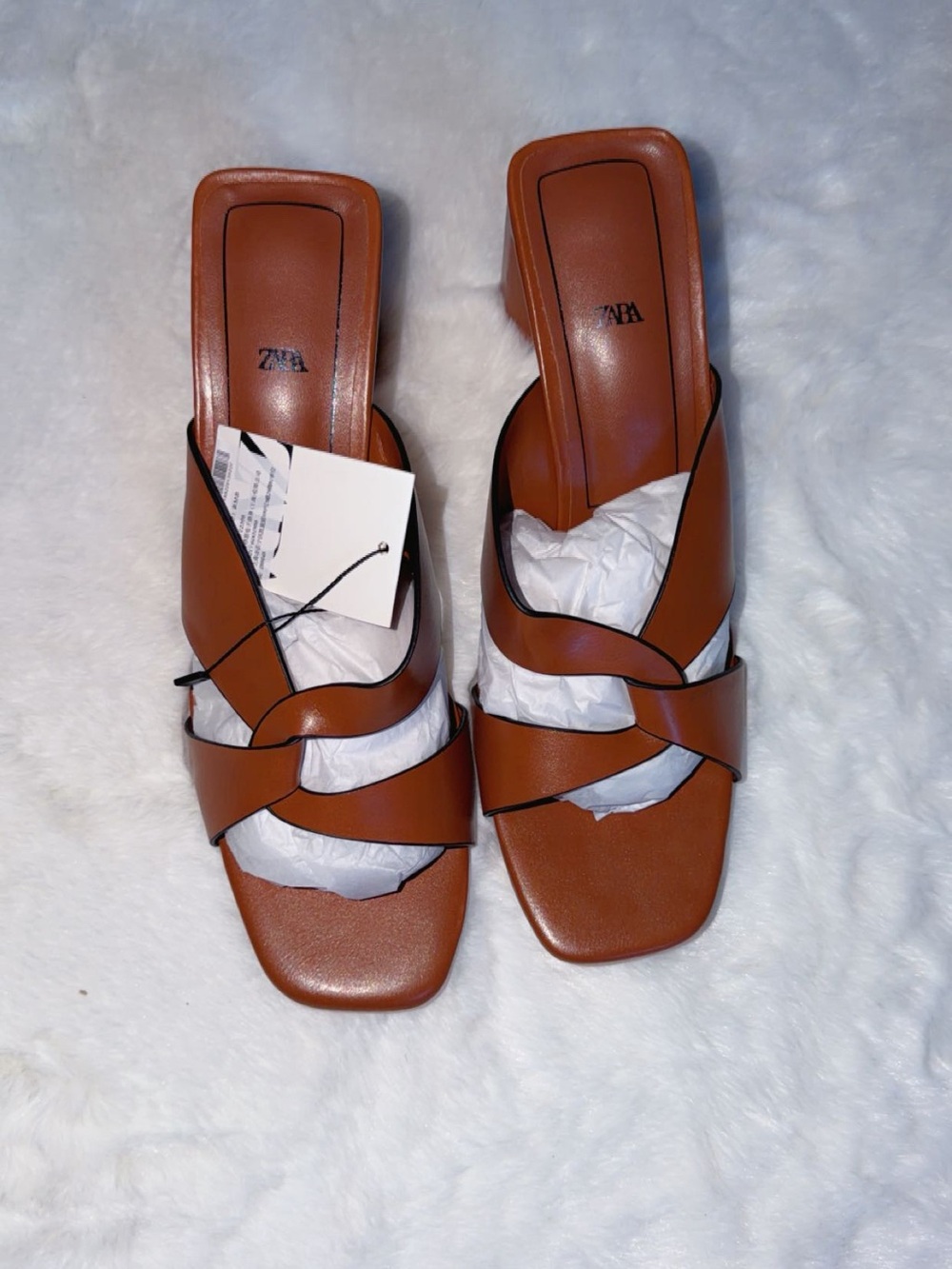 Zara Tan Knotted Strap Mule Heels